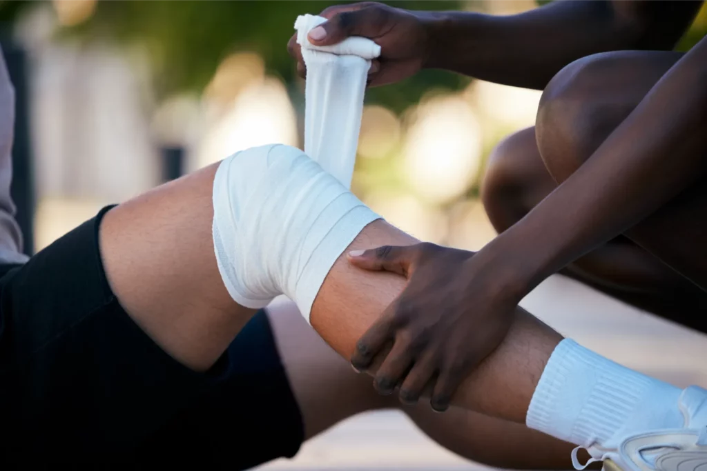 bandage on legs injury and pain sports emergency 2023 11 27 05 26 50 utc